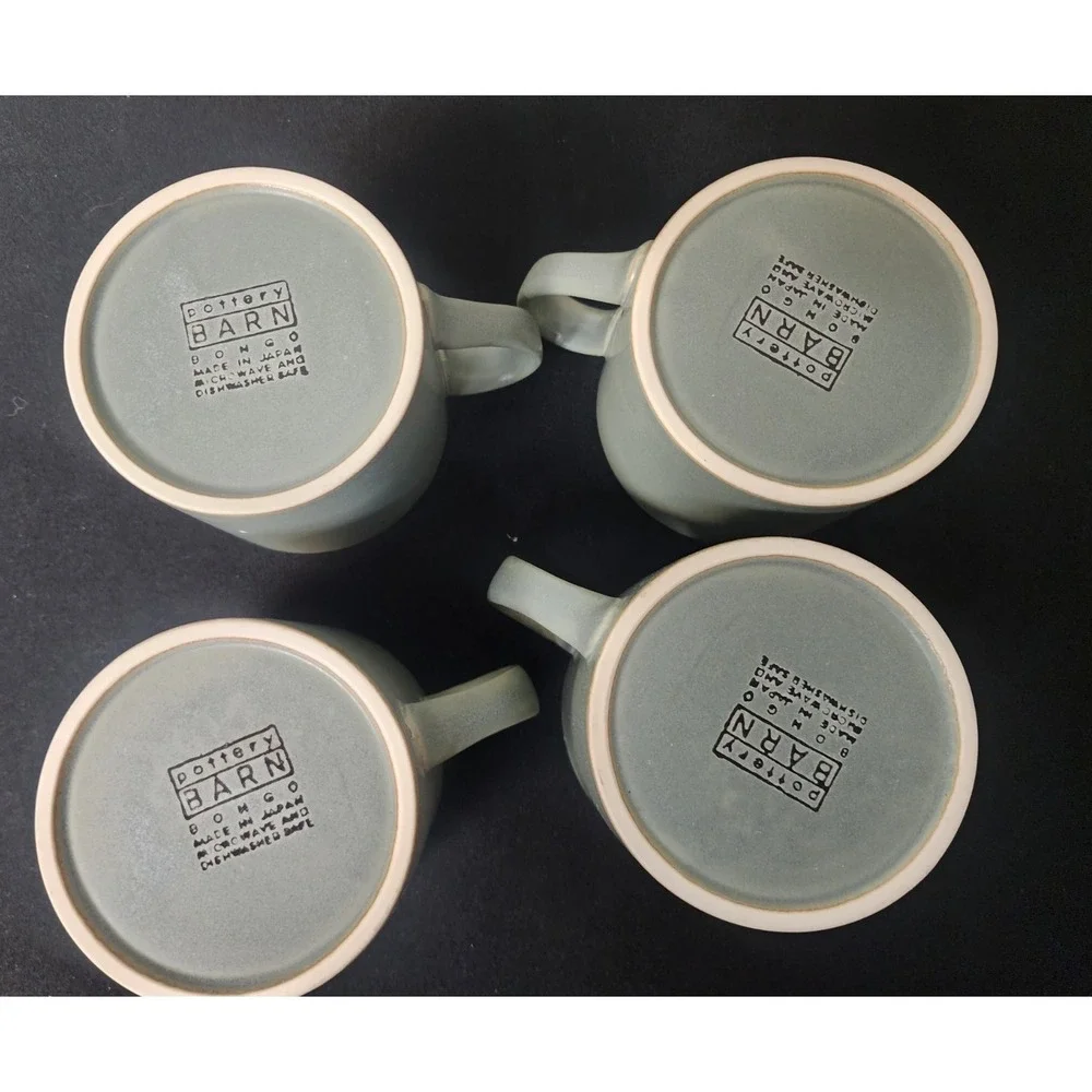 Pottery Barn Bongo Green Flat Cups (4) ‎ DISCONTINUED